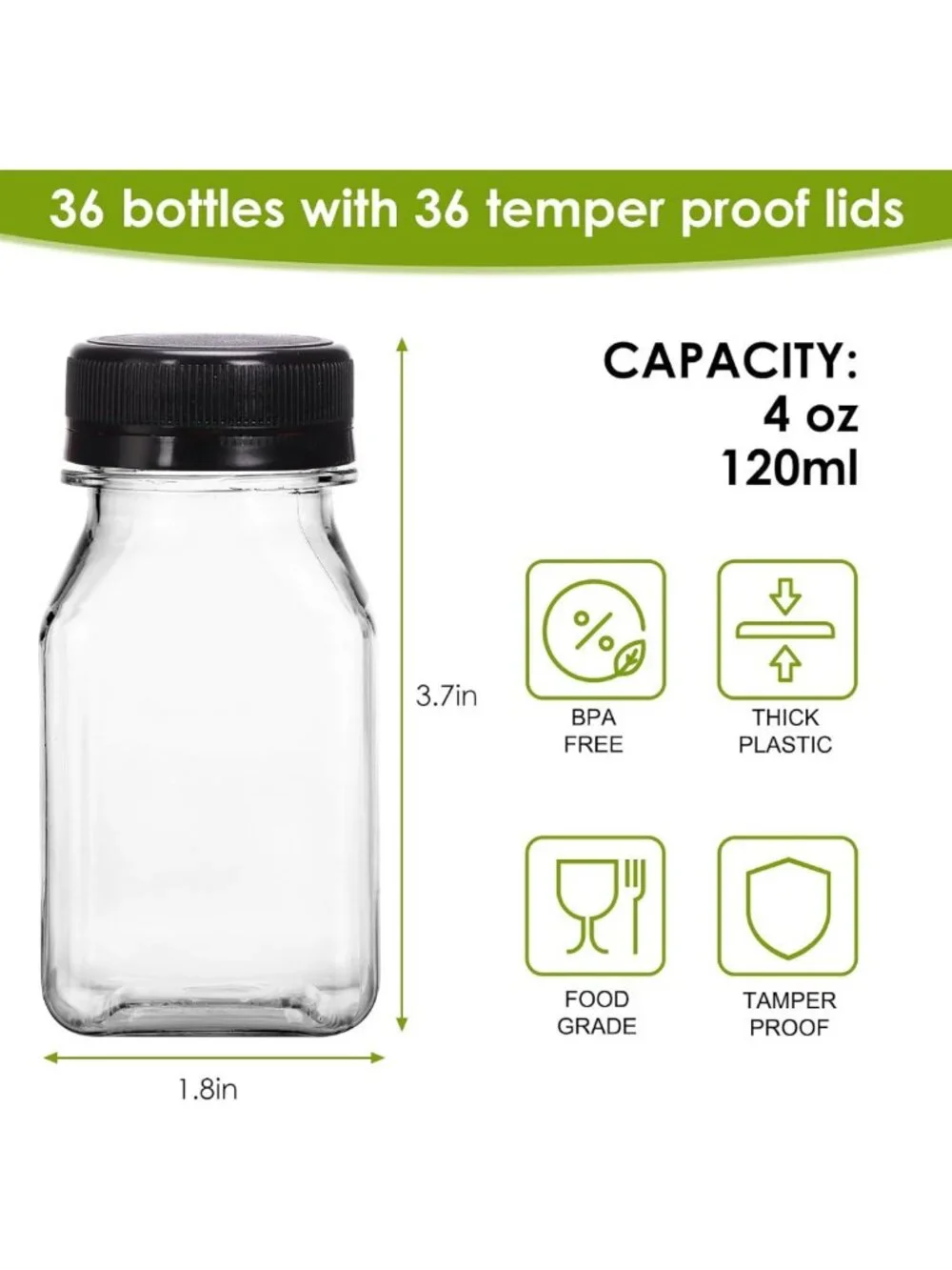 36pcs 4oz Clear Juice Bottles with Caps - Reusable Plastic Containers for